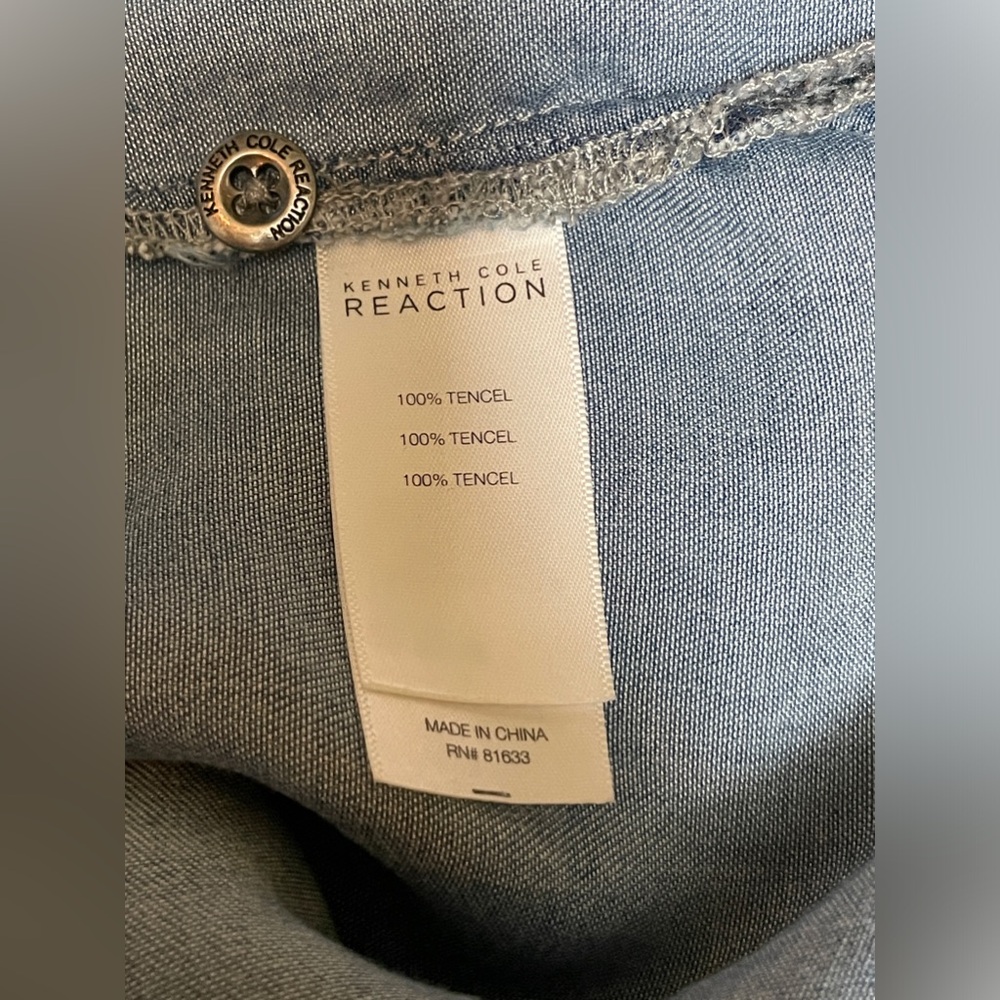 Kenneth Cole Reaction chambray shirtdress w/button-down, cuffed short sleeves - Picture 7 of 8